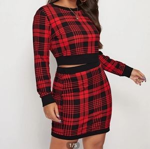 Shein Plus Contrast Trim Plaid Top & Skirt
